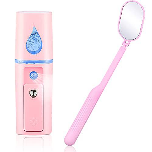Nano Mist Sprayer Mini Portable Nano Facial Mister Usb Rechargeable Face Mist Steamer with 270 Degree Rotation Lash Mirror & 20ml Visual Water Tank for Makeup Skin Care(Pink)