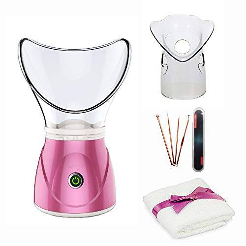 Facial Steamer - Hann Professional Sinus Steam Inhaler for Home Facial Warm Mist Humidifier Steamer, Bonus Stainless Steel Skin Kit and Cotton Towel (Pink)