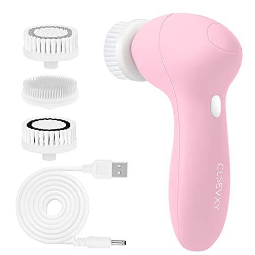 Rechargeable Facial Cleansing Spin Brush Set with 3 Exfoliating Brush Heads - Waterproof Face Scrubber Cleanser Brush by CLSEVXY - Face Brush for Gentle Exfoliation and Deep Scrubbing