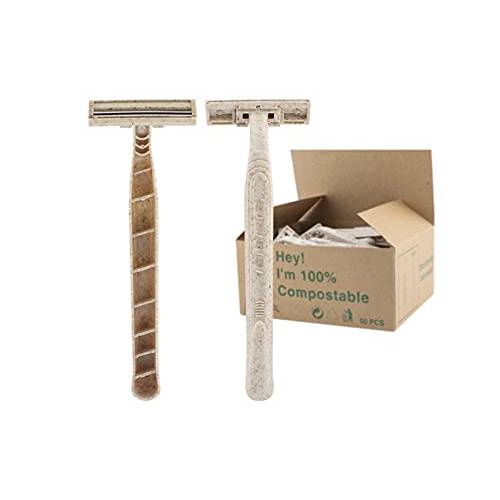 Generic Eco-Friendly Razor | Disposable | Recycled Material | Men & Women Shaving Razor | Twin Blade | Biodegradable Wheat Straw, 50 Count (Pack of 1)