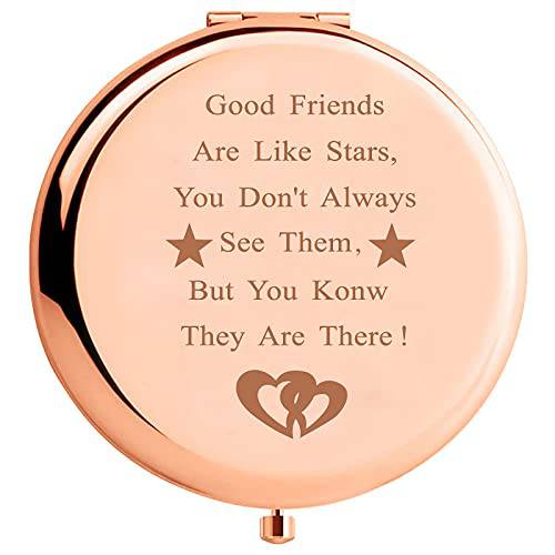 Best Friend Birthday Gifts for Women-Good Friend are Like Stars Friendship Gifts Personalized Compact Makeup Mirror Going Away Gifts for Friends Coworker Colleague Sister Girls BFF