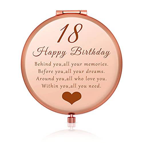 Jielahua 18th Birthday Gifts Happy 18 Birthday Gifts for Daughter Niece Sister Best Friends, Coming of Age Gift for Girls, 18 Year Old Girl Birthday Gift, Rose Gold Purse Pocket Makeup Compact Mirror