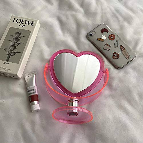 1Pc Acrylic Double Side Makeup Mirror Cute Heart Shaped Cosmetic Mirror, Transparent Base Home Bedroom Desktop Make Up Mirror (Pink)