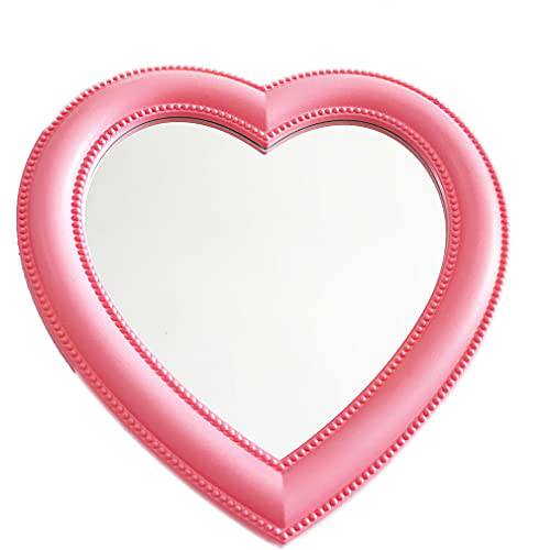 Yesok Makeup Mirror Heart Shape Mirror Tabletop Cosmetic Mirror Wall Hanging Mirror Pink