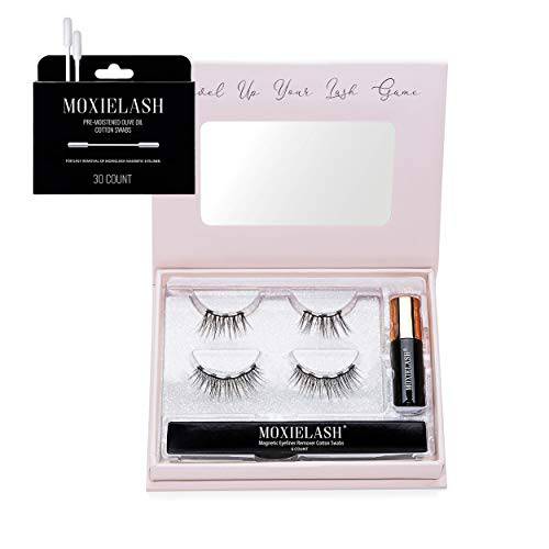 MoxieLash Magnetic Eyelashes with Eyeliner Kit - Essentials Kit Vol 1 - Natural Looking False Eyelashes - Classy & Cheeky Lash Set + Magnetic Eyeliner + Eyeliner Remover Swabs - USA Owned - No Glue