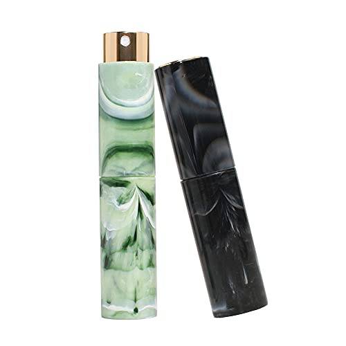Vitog Perfume Atomizer Bottles Pack of 2, Refillable Mini Travel Size Empty Perfume Sprayer Spray with Funnel, Distributor, Marble Pattern Portable Spray Bottle for Women, Men ( 10ML, Black$Green )