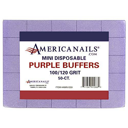 Americanails Mini Purple Buffers - (100/120 Grit) - Professional Salon Quality White Buffing Blocks for Nails - Buff Nails Prior to Application of Polish, Gel Polish, Gel, Acrylic, Double-Sided, 50 Ct