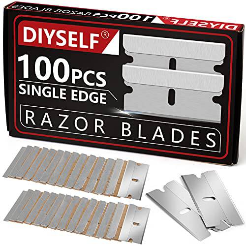 DIYSELF 100 Pack Single Edge Razor Blades, Flat Razor Blade, Scraper Blades, Straight Razor Blades for Decals, Stickers, Labels, Caulk, Paint Removal