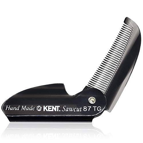Kent 87T Black Graphite Handmade Folding Pocket Comb for Men, Fine Tooth Hair Comb Straightener for Everyday Grooming Styling Hair, Beard or Mustache, Saw Cut Hand Polished, Made in England