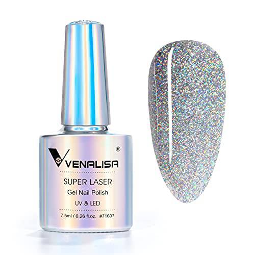 VENALISA Holographic Gel Nail Polish,Rainbow Glitter Effect Sparkling Colors Glossy Soak Off Nail Gel Collection Lamp Required for Nail Art Design