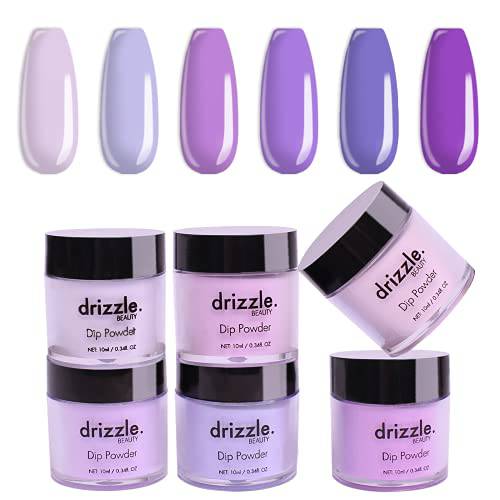 6 Colors Dip Powder Set Purple, Drizzle Beauty Purple Nail Dip Powder Colors, French Dipping Nail Manicure Art, Purple Nude Colors Nail Powder, No LED Nail Lamp Needed