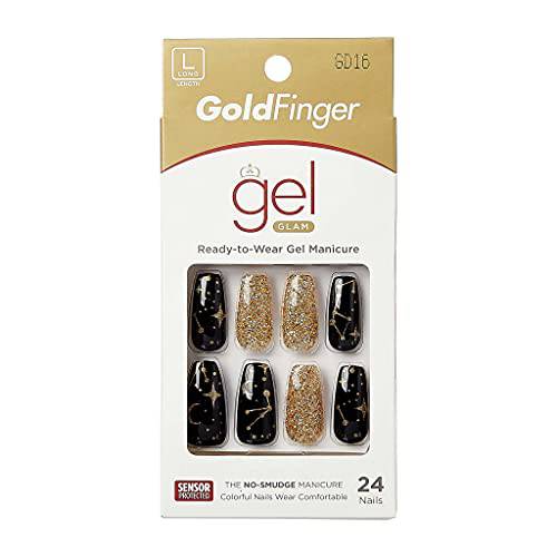 Gold Finger Gel Glam Design Nail Press On Nails, Gel Nail Kit, Polish Free Manicure Long Length (GD16)…