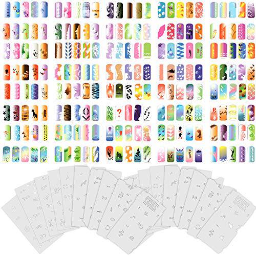 Custom Body Art Airbrush Nail Stencils - Design Series Set 9 Includes 20 Individual Nail Templates with 15 Designs Each for a Total of 300 Designs of Series 9