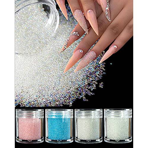 4 Colors Caviar Beads Nail Crystals Micro Pixie Beads Multicolor Glass Pixie Crystals for 3D Nail Art DIY Charms Decorations (crystal ab)