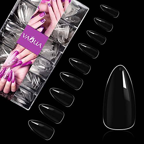 Acrylic Nail Tips 500 Pieces Fake Nail Tips - 10 Sizes Artificial False Nail Tips With Box - for Women Girls DIY Nails (Almond-Clear)