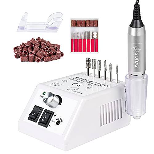 Subay 30,000rpm Efile Nail Drill , Electric Nail File with 106pcs Sanding Bands and Nail Drill Bits Pedicure Manicure Tools for Acrylic Nails,Thick Nails for Nail Salon Supplies Home Use, White