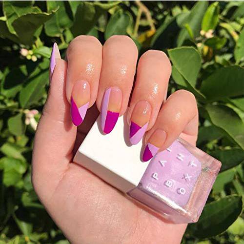 MISUD 24Pcs Fashion Fake Nails, Stiletto Glossy Acrylic Nails, Purple Pink Natural False Nails, Full Cover Artificial Press on Nails for Women and Girls