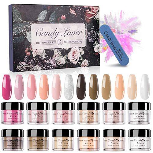 Candy Lover Nail Dip Powder Set - 12 Colors Quick Dry Dipping Powder Set, Dip Nails for Home Salon Manicure, Nail Dipping Powder Gift for Women Girls, Creme Brulee Collection Nude Pink Brown Nails Set