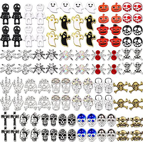 120 Pieces Halloween Nail Charms 3D Skull Charms Spider Pumpkin Nail Rhinestones Skeleton Hand Nail Decoration Vintage Alloy Nail Jewelry for Halloween Acrylic Nails Cellphone Accessories, 27 Styles