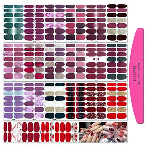 SILPECWEE 20 Sheets Red Nail Polish Strips for Women Self Adhesive Nail Polish Stickers Full Nail Wraps Gel Nail Strips Sticker Nails with 1pc Nail File