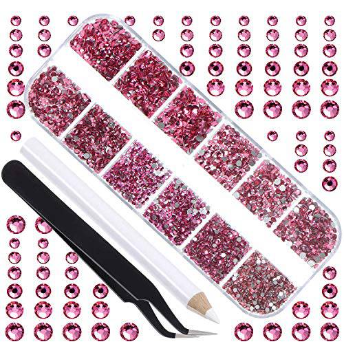 LPBeads 3456 Pieces 6 Sizes Rose Flat Back Round Crystal Rhinestones for Crafts Nails Art Face Makeup Clothes DIY with Rhinestones Pick Up Tweezers and Picking Pen