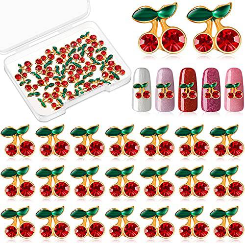 30 Pieces Nail Cherry Charms Red 3D Nail Rhinestones Cherry Shape Nail Studs Shiny Nail Rhinestone Studs Cute Glitter Nail Accessories with Box for Women Girls Nail Decoration Jewelry Making Crafts