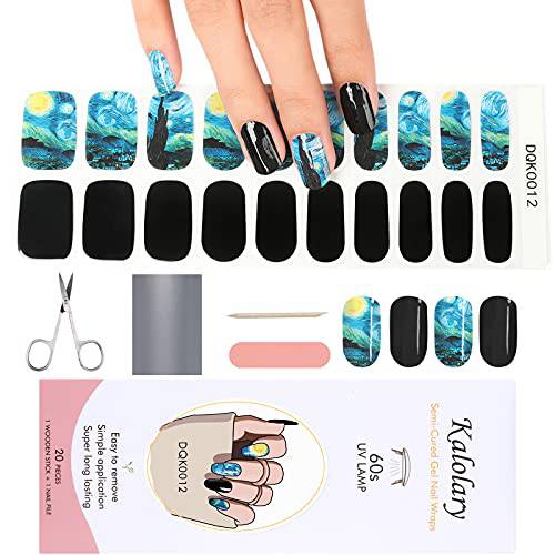 Kalolary Van Gogh’s Starry Night Semi Cured Gel Nail Stickers, Starry Sky Full Wrap Nail Gel Polish Strips, Brighter and Waterproof Adhesive Real Gel Nail Polish Stickers for Birthday Gift（UV/LED Lamp Required）