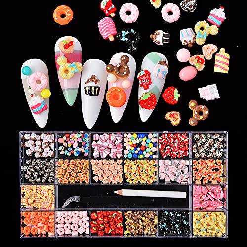 MELINDS 400pcs Nail Art Multi Shape Candy Resin Decoration Kit Sugar Design 3D Flatback Nail Art Sweet Nail Candy Charms Set with Rhinestones Picker and Tweezers