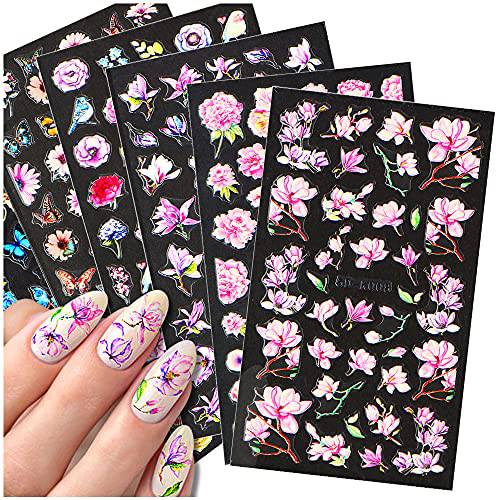 Dornail 6 Sheets 5D Stereoscopic Embossed Nail Stickers Flowers Butterfly Nail Decals Summer Nail Art Stickers DIY Design Decoration Accessories