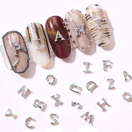 Sharing 3D Letters for Nails Small Metal Nail Letters with Rhinestone 3D Silver Nail Art Alphabet Letter Charms 26 Pcs