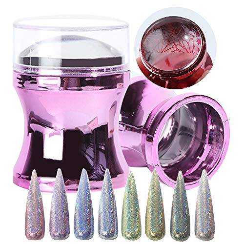 1 Set Nail Art Stamper,Nail Stencils,Clear Nail Art Silicone Stamping Jelly with Scraper Set,Nail Art Supplies,Transparent Visible Body 3D Nails Art Stencils Tool for Girls Women Ladies,Purple