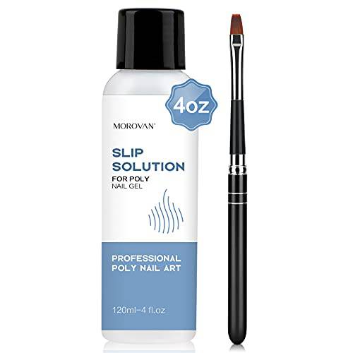Morovan Poly Gel Slip Solution 120ml Extension Nail Liquid Slip Solution Anti-stick Poly Gel Slip Solutions for Poly Nail Gel with Brush Bottle Cap as A Liquid Cup Easy DIY Poly Gel Nail