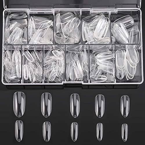 500PCS Oval Shaped Fake Clear Nail Tips for Acrylic Nails Full Cover, 10 Sizes