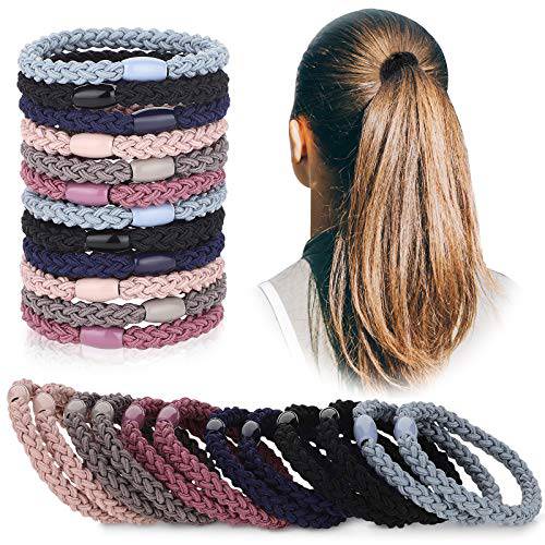 12 Pieces Cotton Hair Ties Braided Hair Bands Elastic Hair Ties Ropes Braided Ponytail Holders Hair Accessories for Women Girls Thick Heavy and Curly Hair (Mixed Colors)