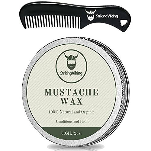 Striking Viking Mustache Wax and Comb Kit - Beard and Moustache Wax for Men with Strong Hold Natural Beeswax - Helps Tame, Style, and Condition Facial Hair, Vanilla