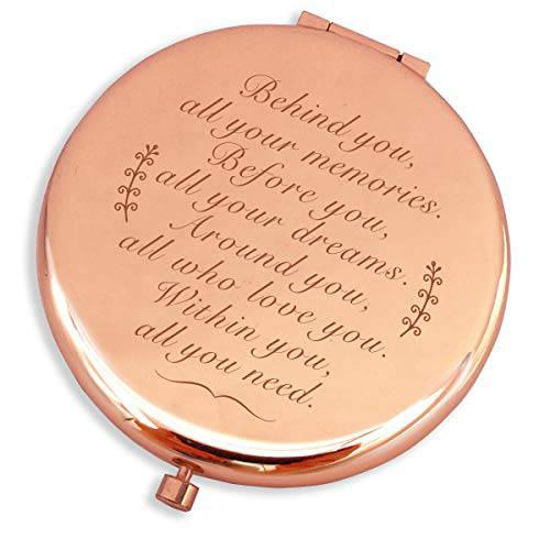 Behind You All Your Memories,Dreams-Coworker Leaving Gifts for Women,Graduation Gifts for Her-Travel Gifts for Her, Farewell Gifts for Women Graduation Gifts for Her,Travel Mirror Rose Gold