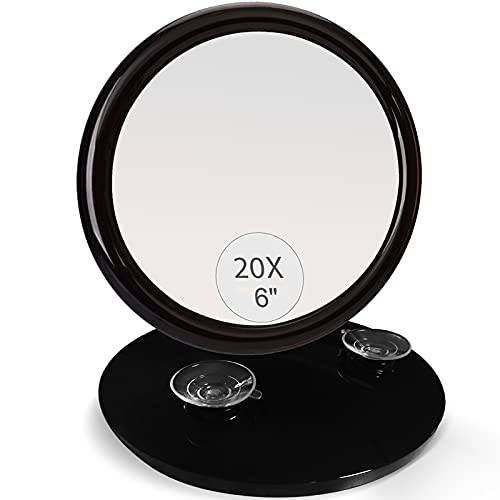 MIYADIVA 20x Magnified Mirror with Suction Cups, Travel Magnifying Mirror with Powerful Magnification, 6 Portable, Round, Black