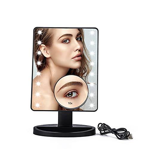 XKWL Vanity Makeup Mirror with Natural Lights, 16 LED Lighted Mirror with Touch Switch, 180°Adjustable Rotation, Portable Battery Operated Cosmetic Mirror (White)