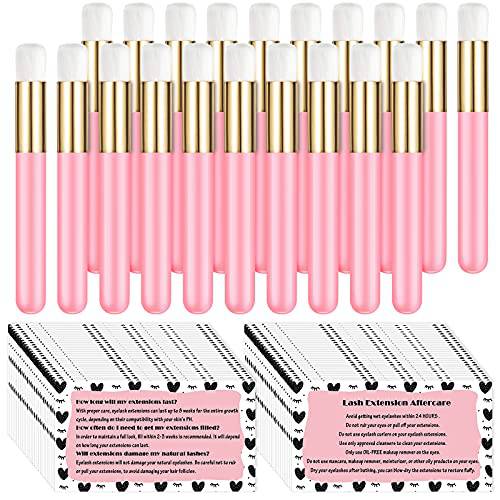 20 Pieces Lash Shampoo Brushes with 50 Pieces Lash Extension Aftercare Instructions Cards, Nose Pore Deep Facial Cleaning Brush Cosmetic Lash Cleanser Brush for Eyelash Extensions Women Girls