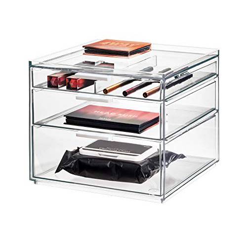 iDesign The Sarah Tanno Collection Tall Plastic Cosmetic Drawer Organizer, Clear/White