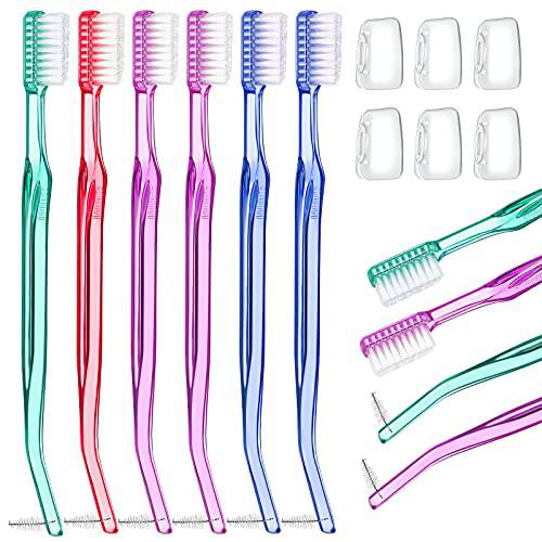 12 Pieces Orthodontic Toothbrush Braces Toothbrush Double-Ended Interdental Brush V Trim End Toothbrush for Braces Teeth Detail Cleaning, White Toothbrush Head with Protective Covers, 4 Colors