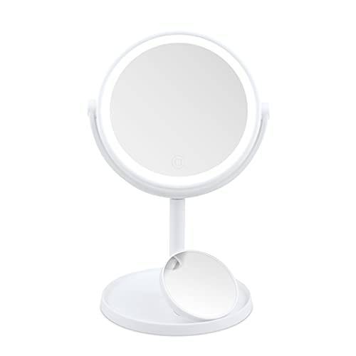 Makeup Mirror with Lights and Magnification,Makeup Mirror with Led Light and Touch Contral,360°Adjustable Viewing Angle Makeup Mirror with Lights,Rechargeable Cordless Lighted Makeup Mirror