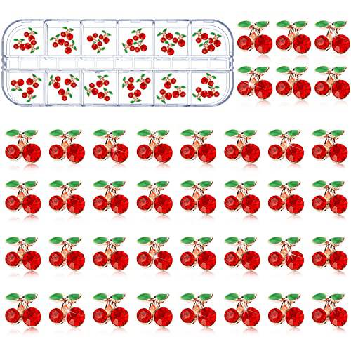 36 Pcs 3D Cherry Nail Charms Valentine’s Day Cherry Nail Rhinestones 3D Shiny Nail Gems Nail Glitter Studs Nail Slices for Women Girl Nail Jewelry Making Crafts(Red,6 x 5.5 mm)