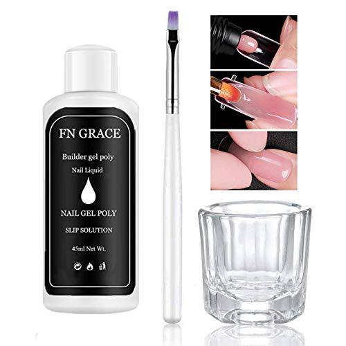 3Pcs Poly Nail Extension Gel Slip Solution Kit Tool Anti-stick Nail Extension Gel Nail Liquid Slip Solution set Glass Nail Cup