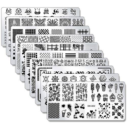 SILPECWEE 10pcs Nail Stamping Plates Nail Stamp Nail Art Plates Geometry Design Nail Stencil Manicure Templates Nail Accessories for DIY&Salon