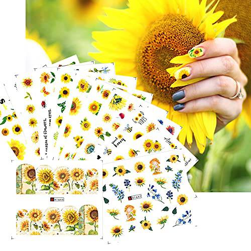 XMMXNBJ Sunflower Nail Stickers ,Water Transfer Nail Decals,Floral Flower Nail Art Water Decals,Transfer Foils for Nails Supply Small Daisy Flowers Designs Nail Tattoos for Women Nail Supplies Nail Decoration 12 Sheets