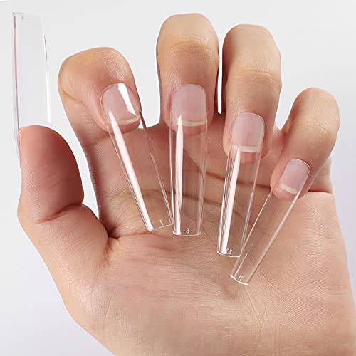 Wellquinn XXL Square Full Cover Nail Tips, 360Pcs Extra Long Soft Gel Nails Clear Straight Tapered Square Fake Nail Tips, Press On Acrylic False Nail Tips for Salons and DIY Nail Art at Home 12 Sizes
