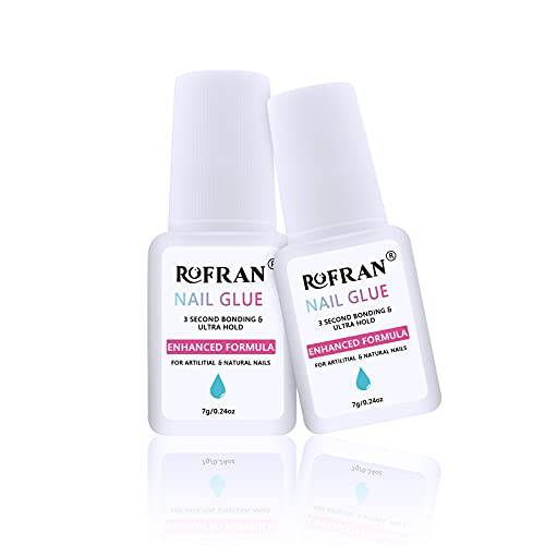 Rofran 2 Bottles Ultra Quick and Strong Nail Glue，New Formula Super Glue on Nails for Acrylic Nails and Press on Nails, Nail Glue for Nail Tips, Nails Quick Drying Nail Adhesive
