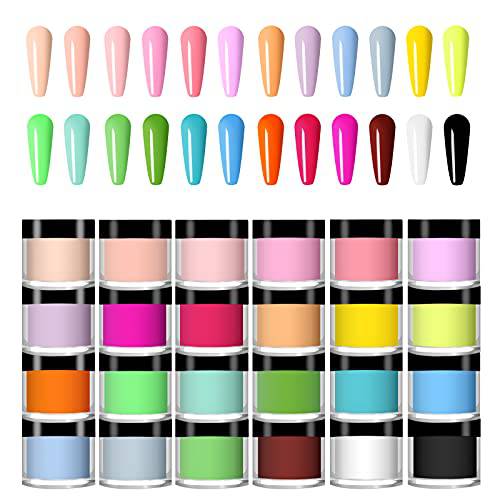 NAUXIU 24 Colors Acrylic Nail Powder Set, Colored Acrylic Powder for Nails DIY Art Design 3D Manicure Extension Gifts for Women and Girls