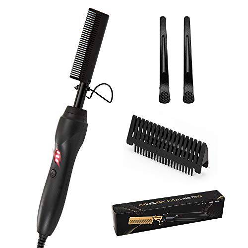 Hot Comb,Hair Straightener Comb,Pressing Comb,Electric Heating Straighten Comb,Hot Comb Hair Straightener for Black Hair,Hot Iron Comb for Wigs,Multifunctional Copper Hot Straightening Comb with Two Gifts(1Pcs/Pack,Black)